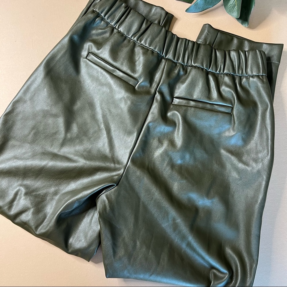 Hunter Green Vegan Leather Pull On Tapered Ankle Pants - Picture 7 of 14